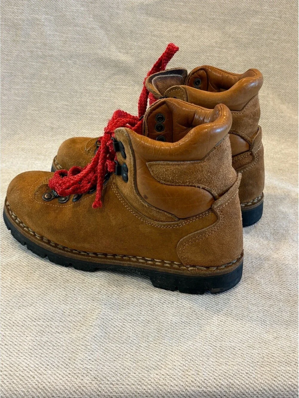 Vintage Kinney Colorado Suede Hiking Boots Vibram Sole Red Laces Men 7 Women 8.5